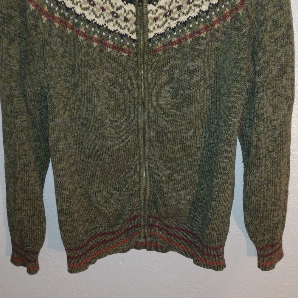 Olive Green Vintage Cotton Blend Heirloom Collectibles Zip up Cardigan Sweater S - Picture 3 of 5